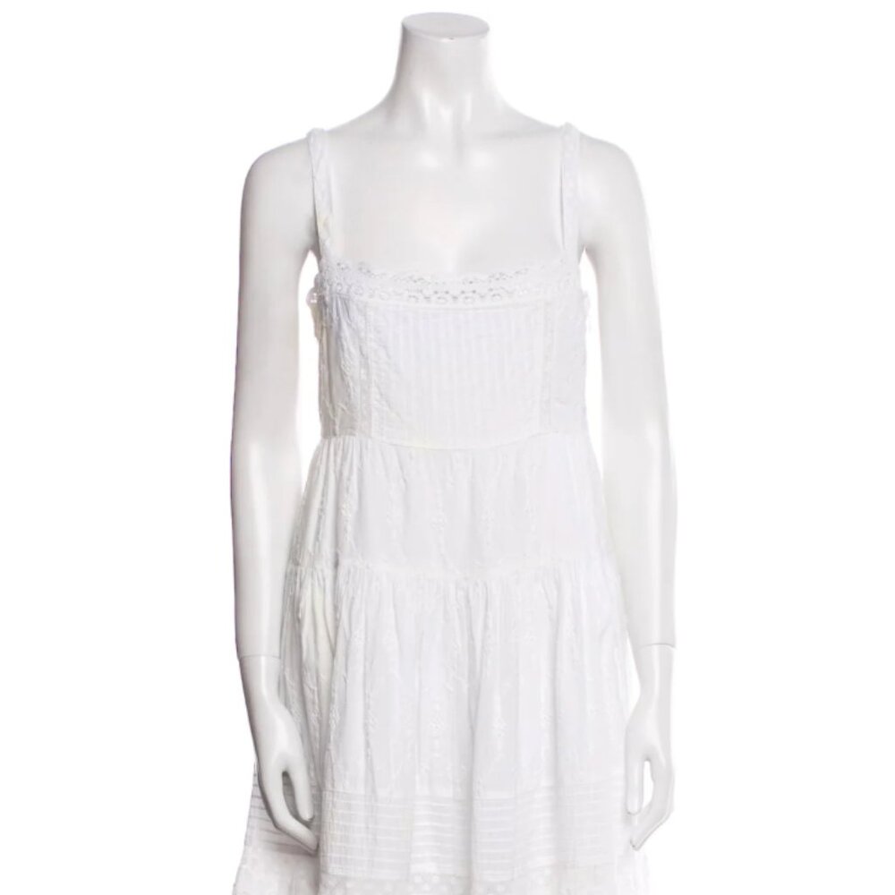 LoveShackFancy Square Neckline Long Eyelet Dress